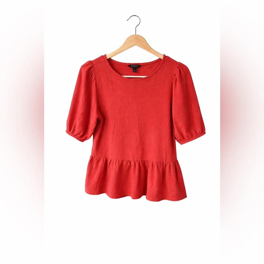 Banana Republic Red Peplum Puff-Sleeve Top
